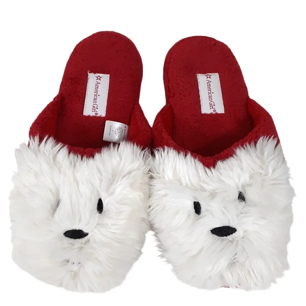 American Girl Coconut Puppy Dog Slippers Girls Large 6-7 Slip On Firm Outsoles